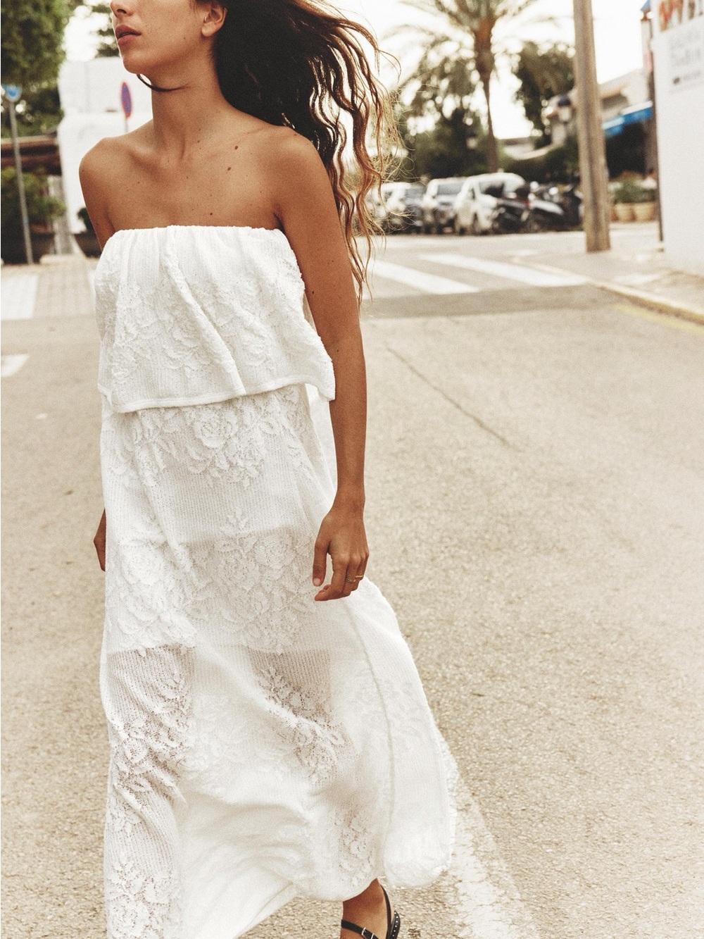 Zara NWT White Crochet Knit Strapless Maxi - Picture 2 of 5